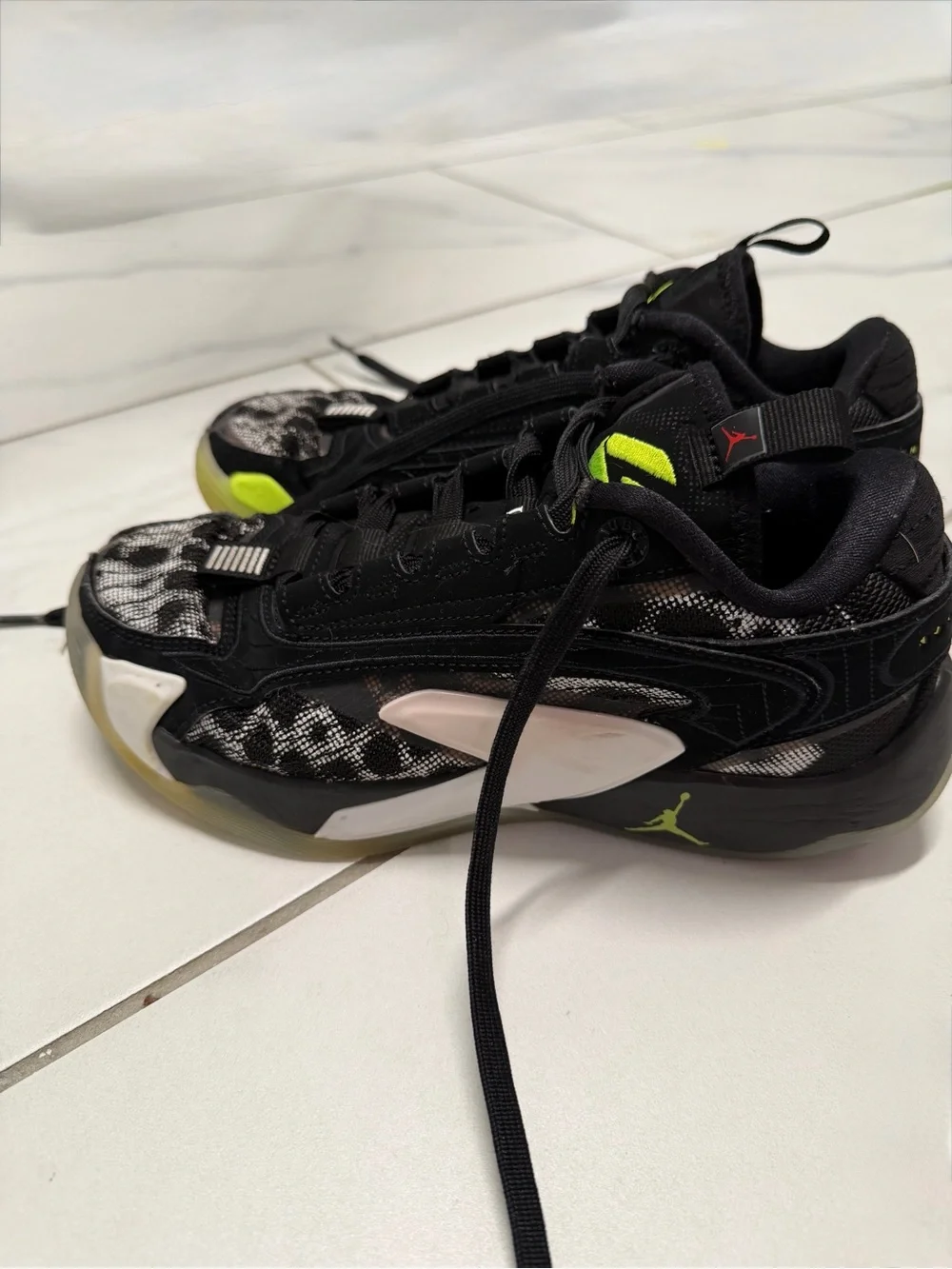 Nike Kids Black White and Neon Green Basketball Sneakers